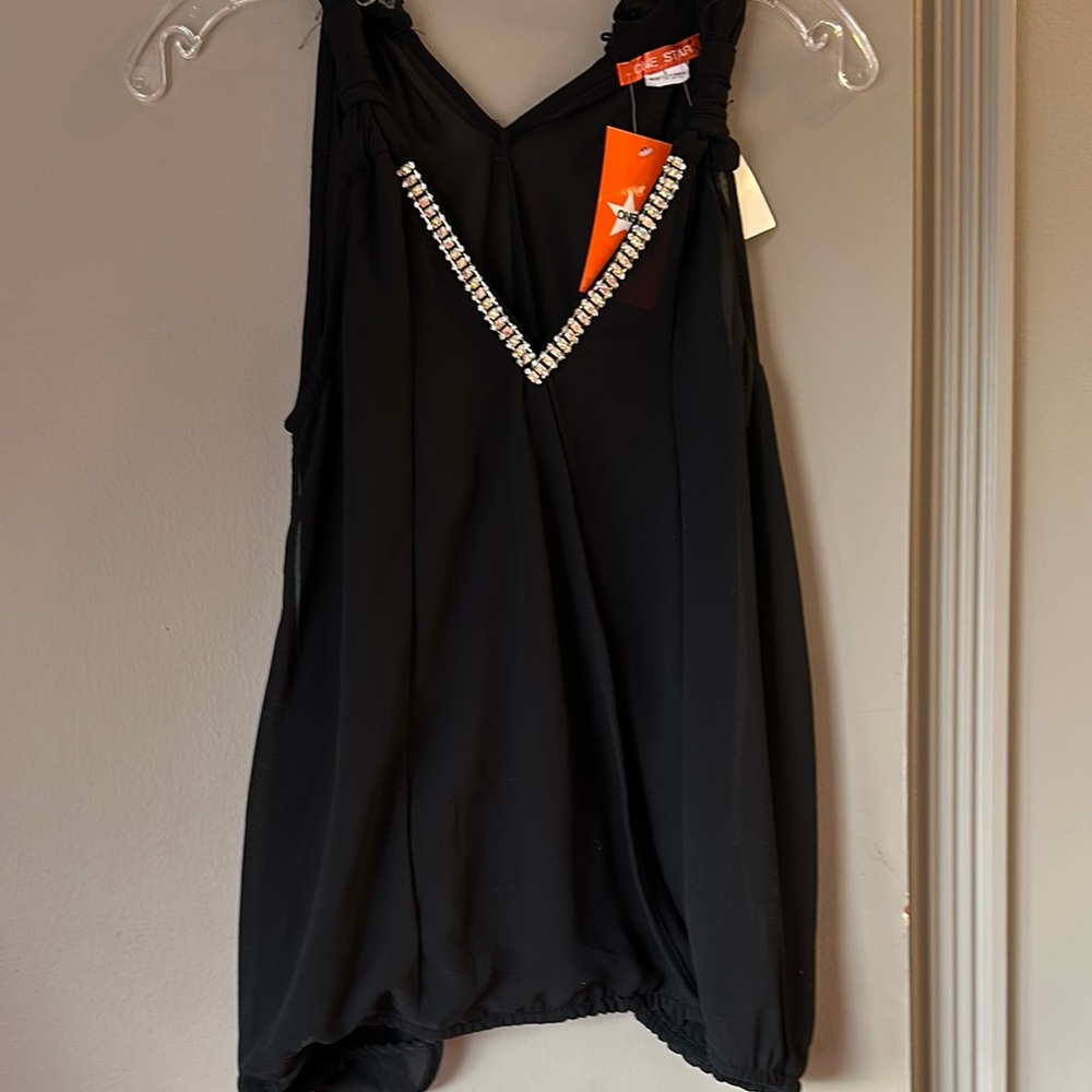 Black Asymmetrical Embellished Tank Top